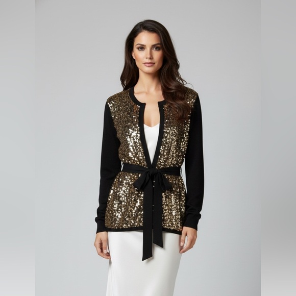 Roberto Cavalli Wool Colorblock PatternBlack and Gold Sequin Cardigan size L